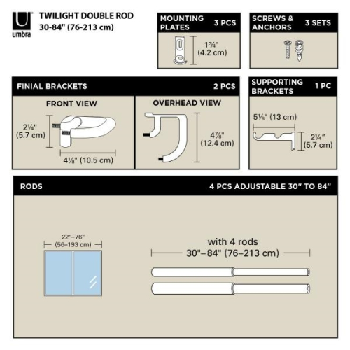 UMBRA karnisz TWILIGHT DOUBLE 76 - 213    cm czarny mat