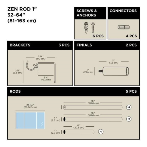 UMBRA karnisz ZEN 81 - 162 cm srebrny