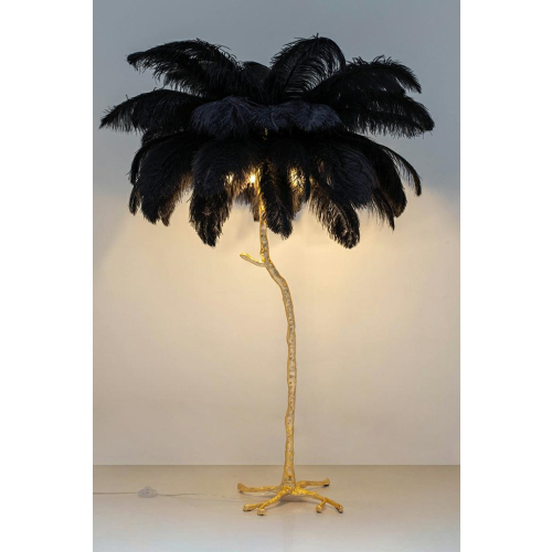 Lampa podłogowa TIFFANY 175 czarna  mosiądz / naturalne pióra