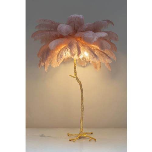 Lampa podłogowa TIFFANY 175 różowa mosiądz / naturalne pióra