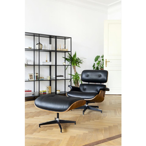 Fotel LOUNGE HM czarny / orzech  z podnóżkiem