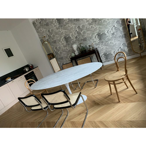 Stół TULIP ELLIPSE MARBLE CARRARA biały - blat owalny marmurowy, metal