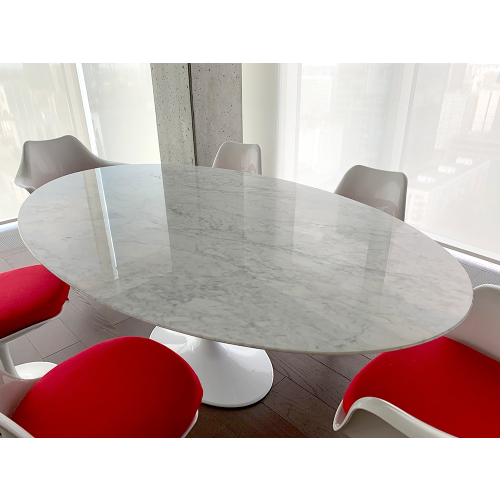 Stół TULIP ELLIPSE MARBLE CARRARA biały - blat owalny marmurowy, metal