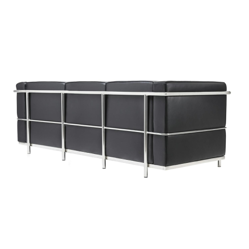 Sofa trzyosobowa SOFT LC2 czarna - włoska skóra naturalna, metal