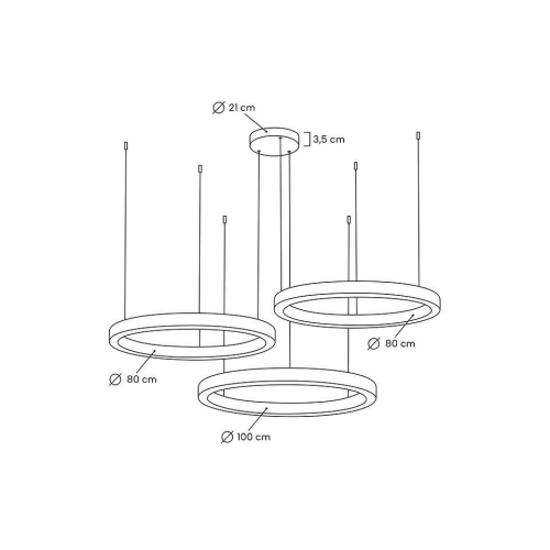 MOOSEE lampa wisząca RING 80 + 80 + 100   złota na jednej podsufitce