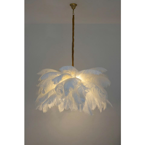 MOOSEE lampa wisząca TIFFANY 135 biała    mosiądz / naturalne pióra