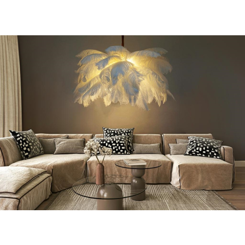 MOOSEE lampa wisząca TIFFANY 135 biała    mosiądz / naturalne pióra