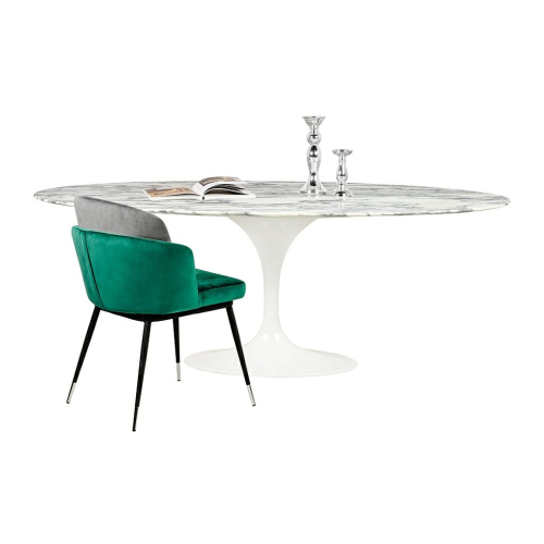 Stół TULIP ELLIPSE MARBLE ARABESCATO  - biały - blat owalny marmurowy, metal