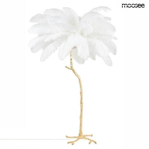 MOOSEE lampa podłogowa TIFFANY 175 biała  mosiądz / naturalne pióra