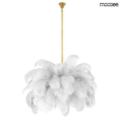 MOOSEE lampa wisząca TIFFANY 135 biała    mosiądz / naturalne pióra