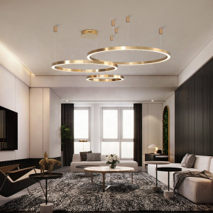 Duża lampa sufitowa ring złota 80cm 127Watt L138 w salonie
