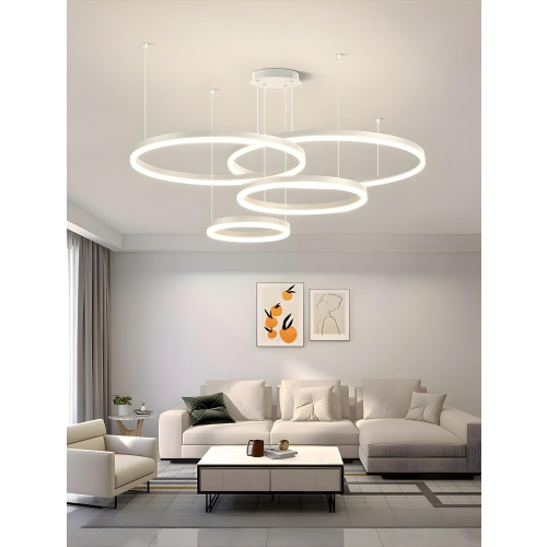Biała lampa wisząca ring LED 100 cm do nowoczesnego salonu