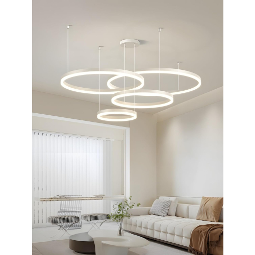 Duża lampa wisząca ring biała 100cm 197Watt L139 w salonie