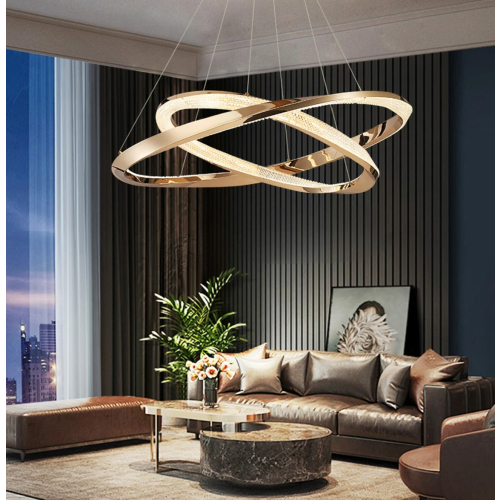 lampa sufitowa LED złota połysk w aranżacji salonu L162