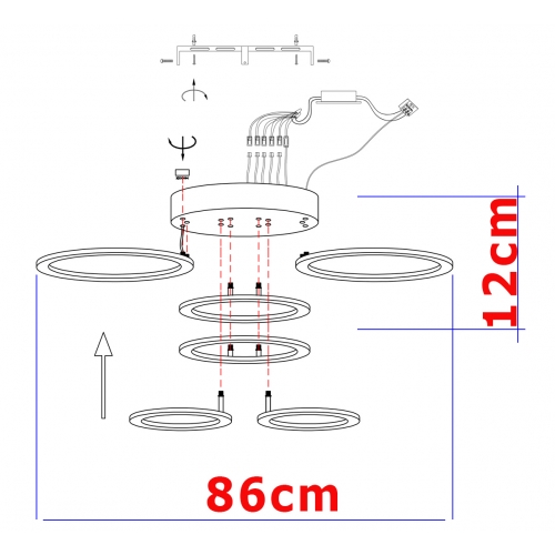 Czarny plafon LED z pierścieniami 86cm  - P150