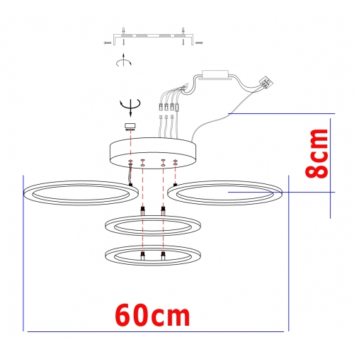 Czarny plafon LED z pierścieniami 60cm  - P151