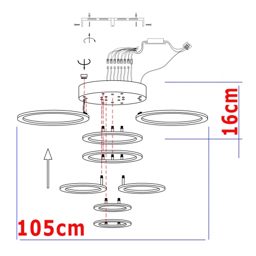 Czarny plafon LED z pierścieniami 105cm  - P152