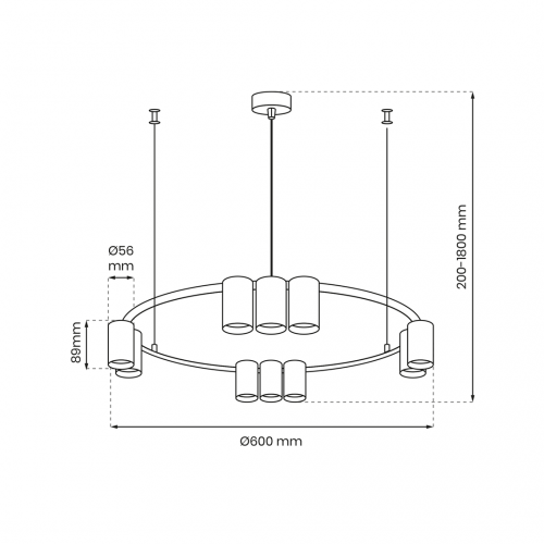 Lampa wisząca (koło) GENESIS BLACK 10xGU10