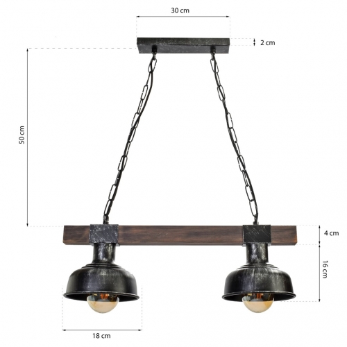 Lampa wisząca FARO BLACK/WOOD 2xE27