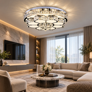 Plafon LED krysztalowy 80 cm w luksusowym salonie