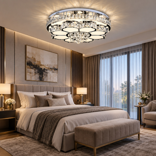 Plafon LED krysztalowy 80 cm w eleganckiej jadalni