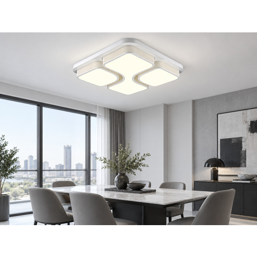 Biały plafon LED do salonu 86,5x86,5cm 80W z pilotem – P001