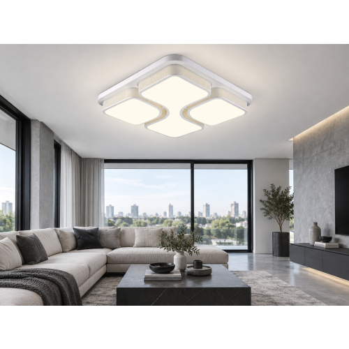 Biały plafon LED do salonu 86,5x86,5cm 80W z pilotem – P001