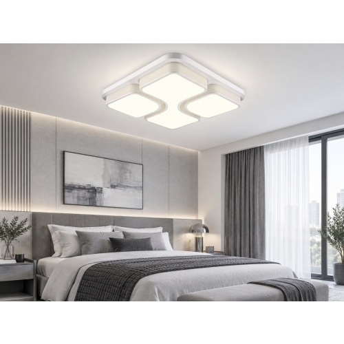 Biały plafon LED do salonu 86,5x86,5cm 80W z pilotem – P001